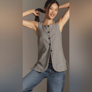 Anthropologie Plaid Mod Vest Small Gray Academia Preppy Collegiate Library Core